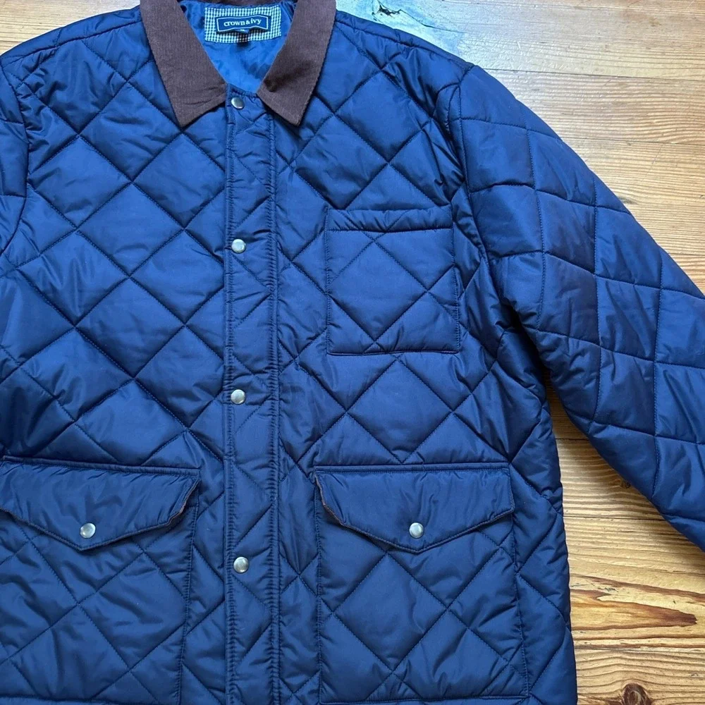 Crown‎ & Ivy Quilted Barn Jacket Mens Blue Excellent Corduroy Collar SIZE XL